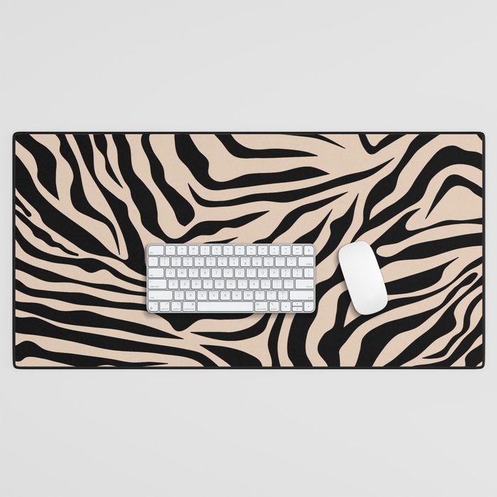 Zebra Print Zebra Stripes Wild Animal Print Zebra Pattern Modern Black And Beige Tan Light Brown Desk Mat