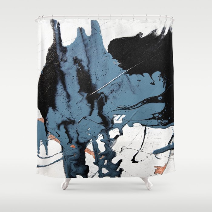 Black Diamond: A Minimal, Abstract Mixed-Media Piece In Black And Blue By Alyssa Hamilton Art Shower Curtain