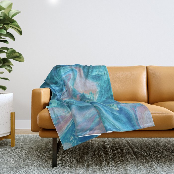 Gemstone [1]: A Melted Abstract Watercolor Design In Blue Pink And Green By Alyssa Hamilton Art  Throw Blanket