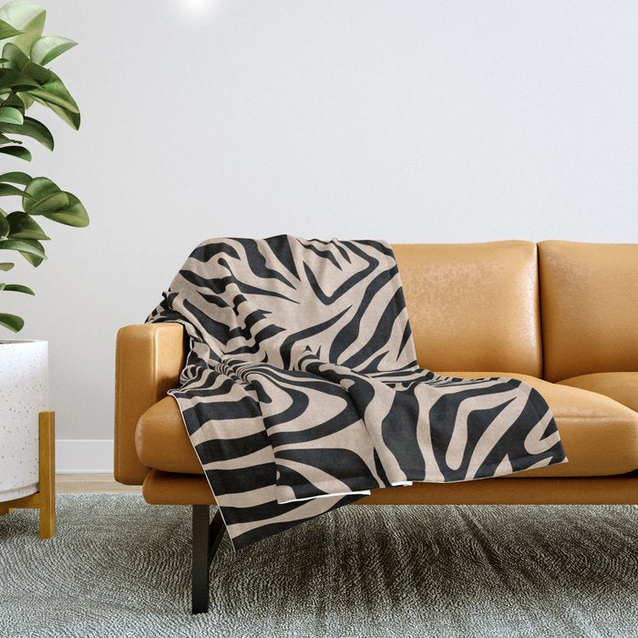 Zebra Print Zebra Stripes Wild Animal Print Zebra Pattern Modern Black And Beige Tan Light Brown Throw Blanket