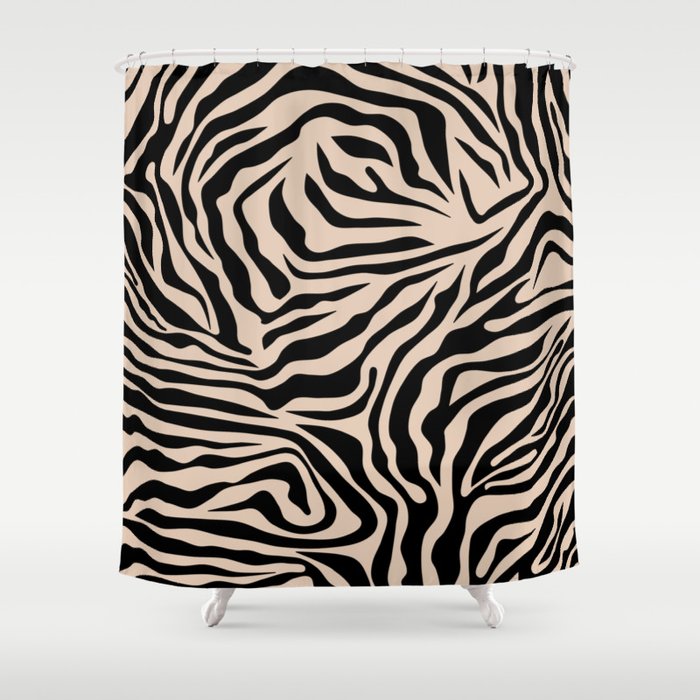 Zebra Print Zebra Stripes Wild Animal Print Zebra Pattern Modern Black And Beige Tan Light Brown Shower Curtain