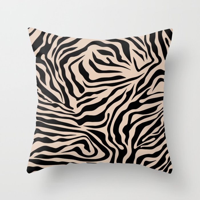 Zebra Print Zebra Stripes Wild Animal Print Zebra Pattern Modern Black And Beige Tan Light Brown Throw Pillow