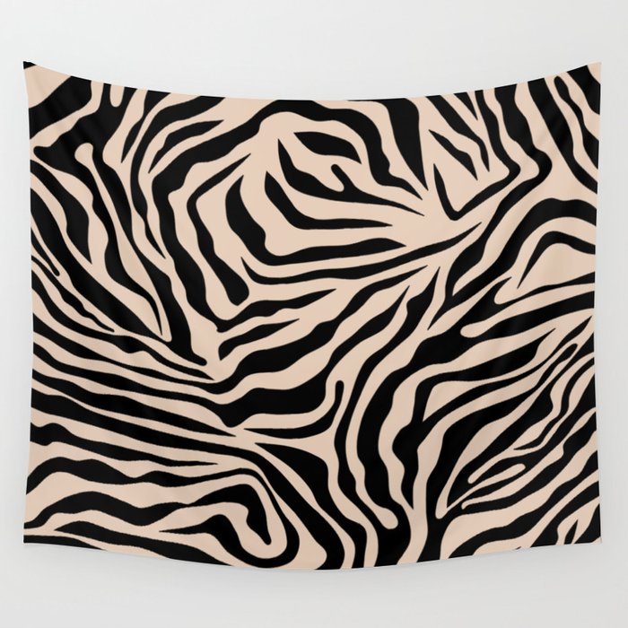 Zebra Print Zebra Stripes Wild Animal Print Zebra Pattern Modern Black And Beige Tan Light Brown Wall Tapestry