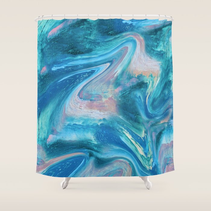 Gemstone [1]: A Melted Abstract Watercolor Design In Blue Pink And Green By Alyssa Hamilton Art  Shower Curtain