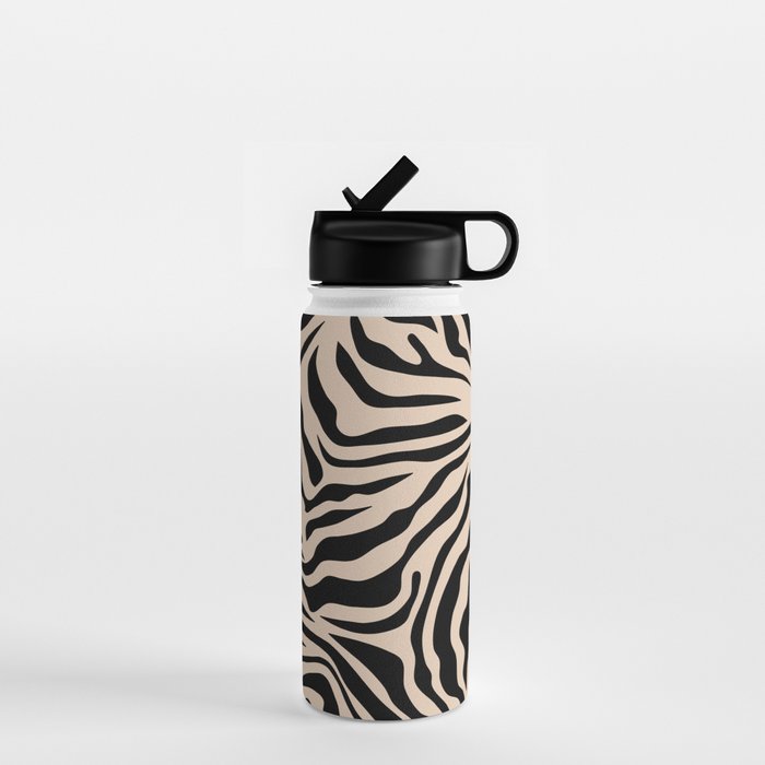 Zebra Print Zebra Stripes Wild Animal Print Zebra Pattern Modern Black And Beige Tan Light Brown Water Bottle
