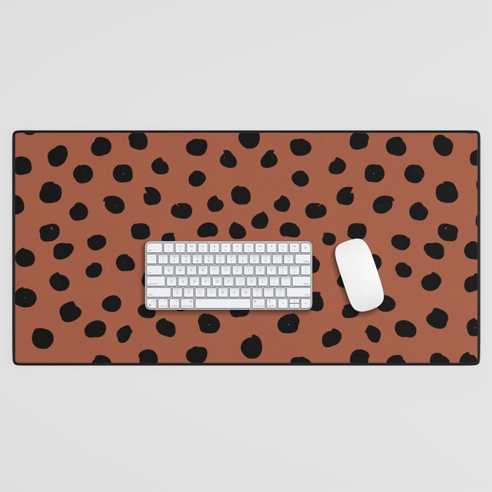 Leopard Print Rust Animal Print Brushstroke Polka Dots Dalmatian Cheetah Spots Boho Decor Minimal Desk Mat
