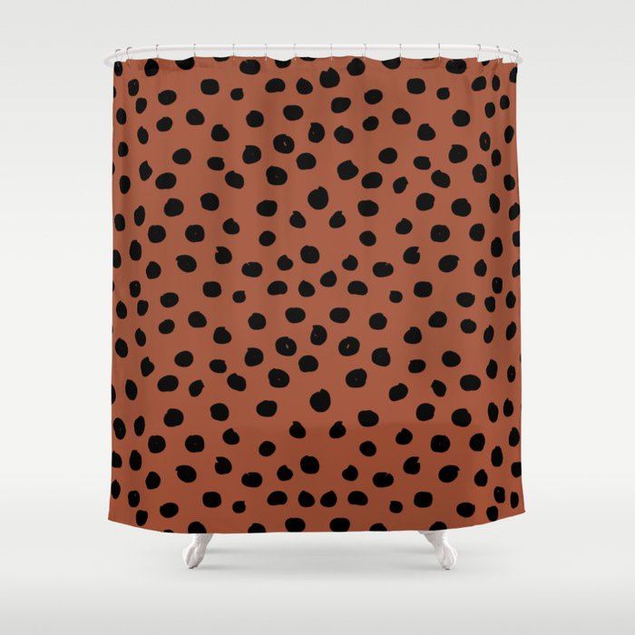 Leopard Print Rust Animal Print Brushstroke Polka Dots Dalmatian Cheetah Spots Boho Decor Minimal Shower Curtain