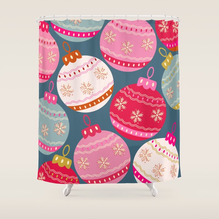 Retro Christmas Baubles Colorful Decorations Shower Curtain