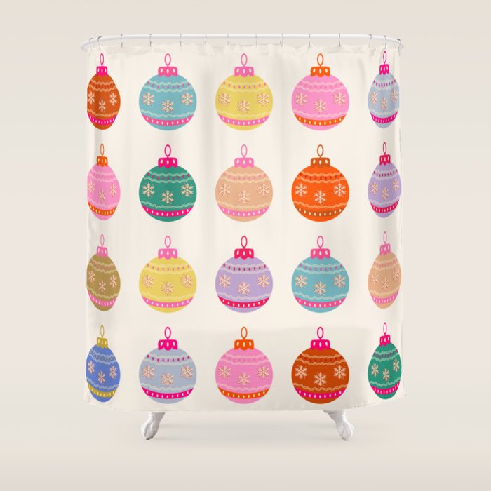 Retro Colorful Christmas Baubles Shower Curtain