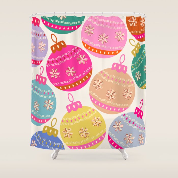 Playful Christmas Baubles Shower Curtain