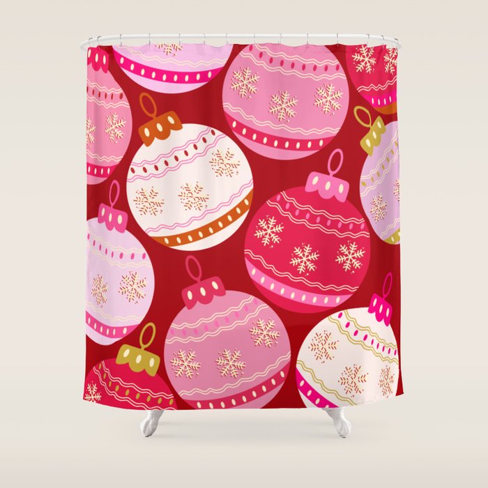 Pink Christmas Decorations Retro Baubles Shower Curtain