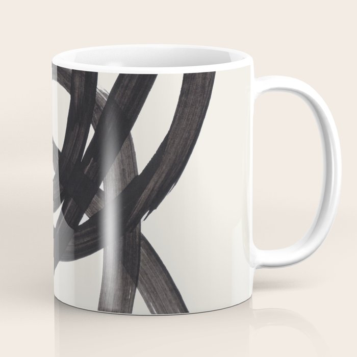 Mid Century Modern Minimalist Abstract Art Brush Strokes Black & White Ink Art Spiral Circles Coffee Mug