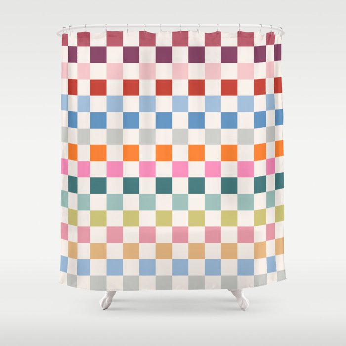 Checkered Retro Colorful Check Pattern Shower Curtain