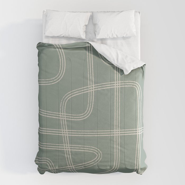 Modern Sage Green Abstract Scribble Comforter