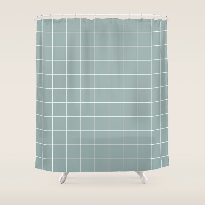 Sage Green Retro Grid Pattern Shower Curtain
