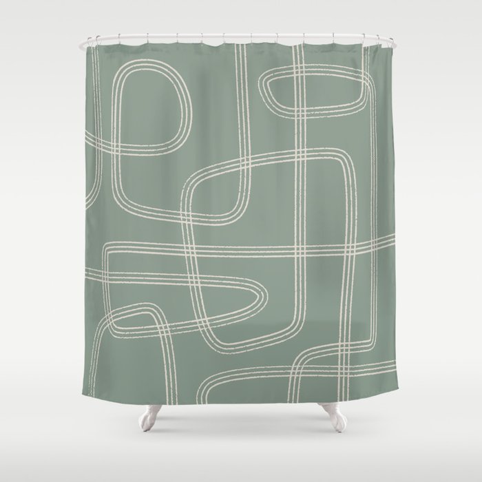 Modern Sage Green Abstract Scribble Shower Curtain
