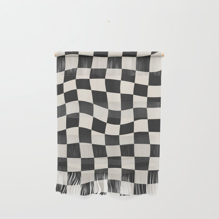 Black And White Wavy Checkered Pattern Wall Hanging