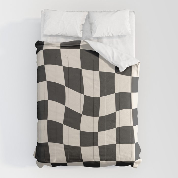 Black And White Wavy Checkered Pattern Comforter