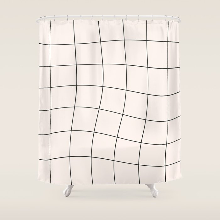 Retro Warped Grid Black And White Shower Curtain