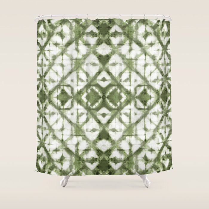 Shibori Olive Diamond Tie Dye Patetrn Shower Curtain