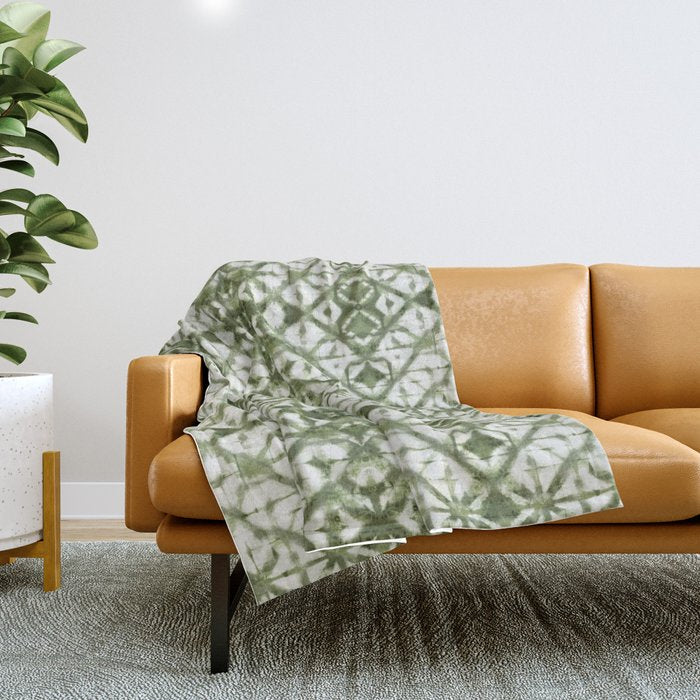 Shibori Olive Diamond Tie Dye Patetrn Throw Blanket