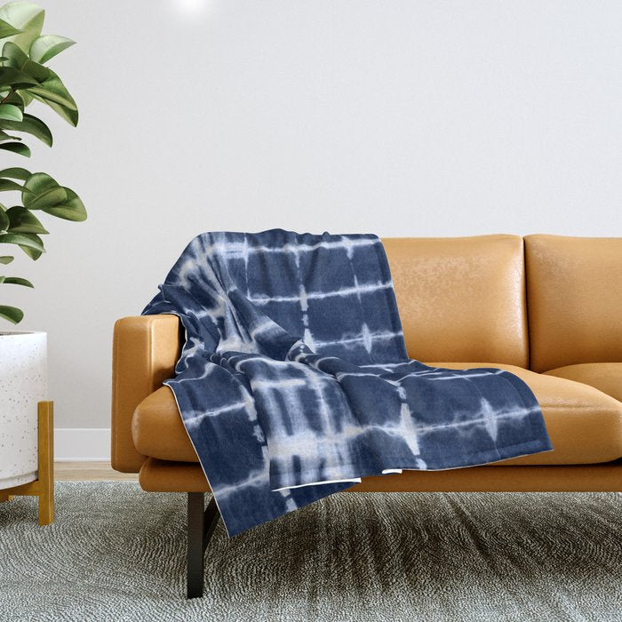 Shibori Itajime Indigo Square Pattern Throw Blanket