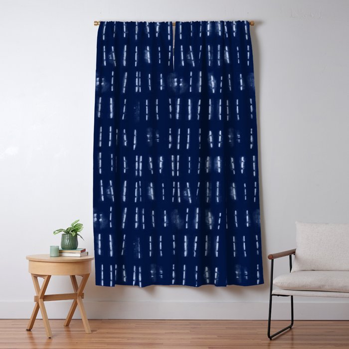 White Stripes Over Blue Shibori Tie Dye Pattern Window Curtain