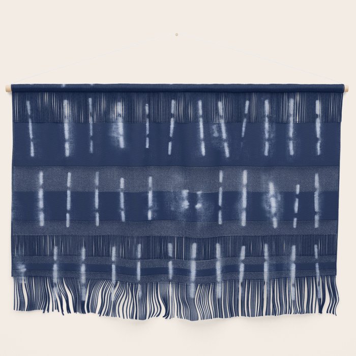White Stripes Over Blue Shibori Tie Dye Pattern Wall Hanging