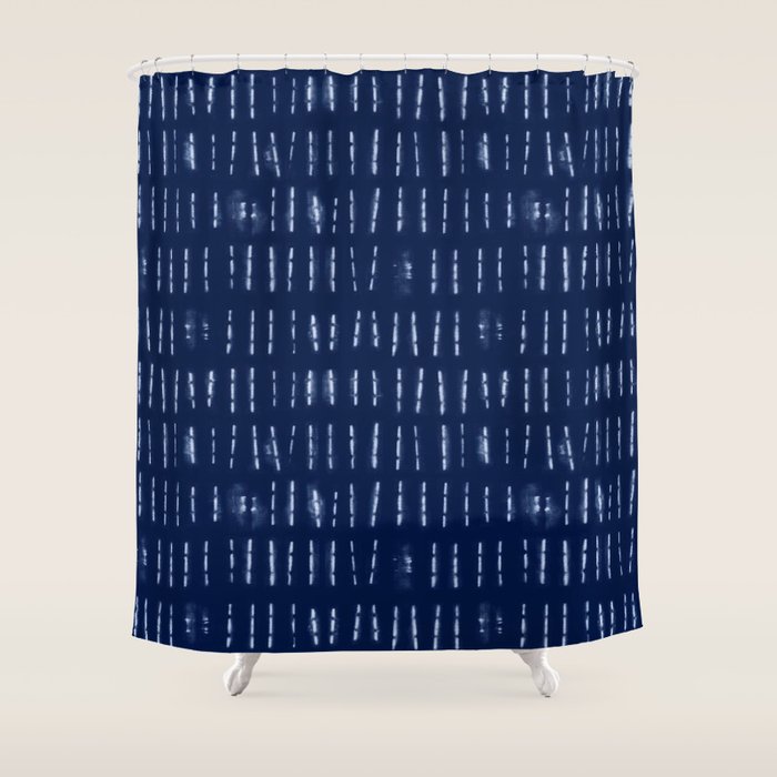 White Stripes Over Blue Shibori Tie Dye Pattern Shower Curtain