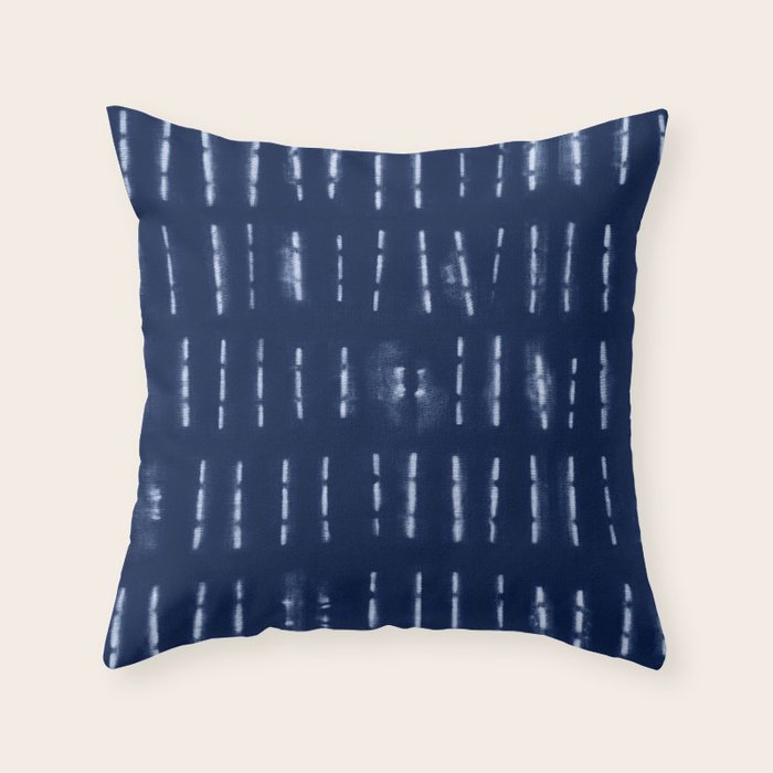 White Stripes Over Blue Shibori Tie Dye Pattern Throw Pillow