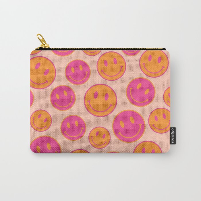 Retro Groovy Smiley Face Poster - Pink And Orange 90s Vibes Carry All Pouch