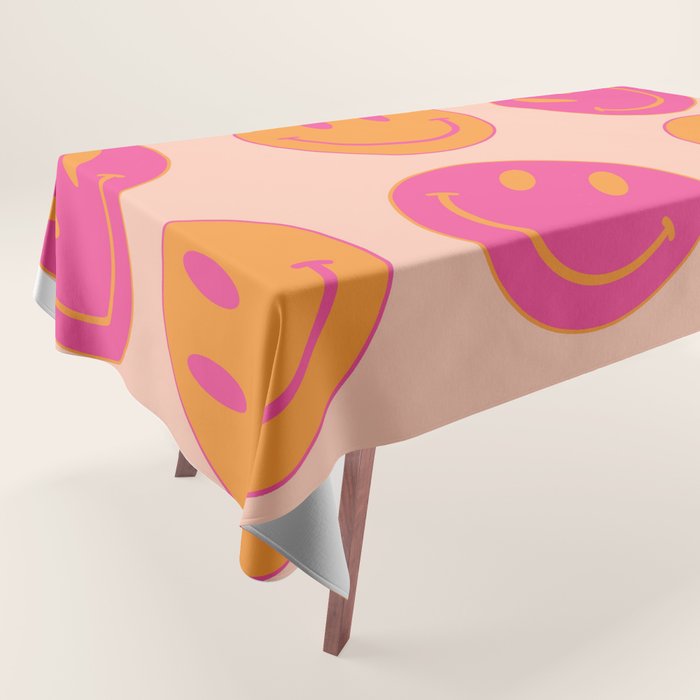Retro Groovy Smiley Face Poster - Pink And Orange 90s Vibes Tablecloth