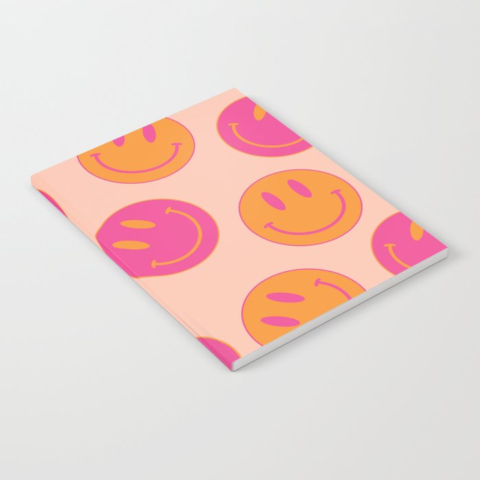Retro Groovy Smiley Face Poster - Pink And Orange 90s Vibes Notebook
