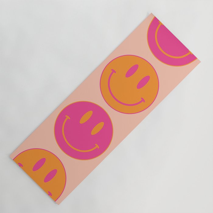 Retro Groovy Smiley Face Poster - Pink And Orange 90s Vibes Yoga Mat