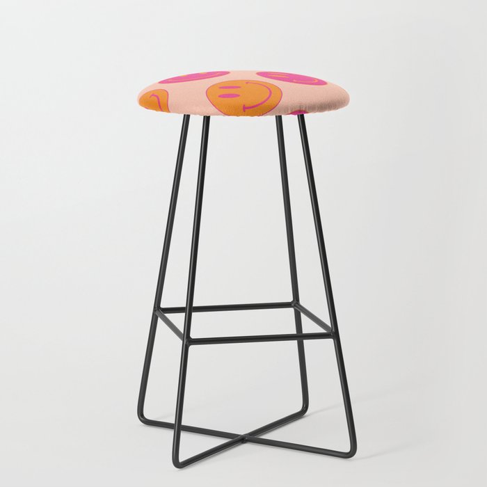 Retro Groovy Smiley Face Poster - Pink And Orange 90s Vibes Stool