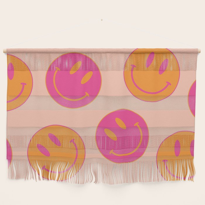 Retro Groovy Smiley Face Poster - Pink And Orange 90s Vibes Wall Hanging