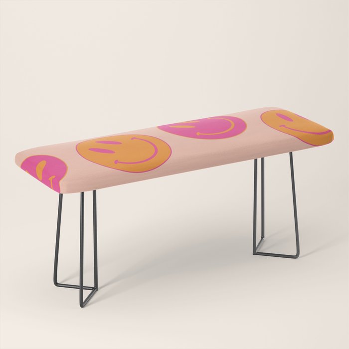 Retro Groovy Smiley Face Poster - Pink And Orange 90s Vibes Bench