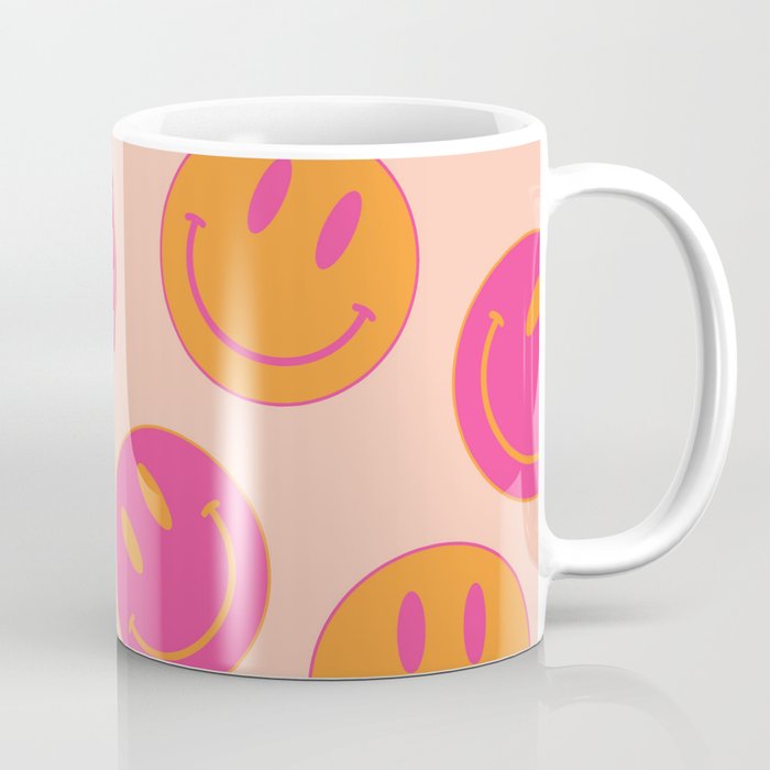 Retro Groovy Smiley Face Poster - Pink And Orange 90s Vibes Coffee Mug