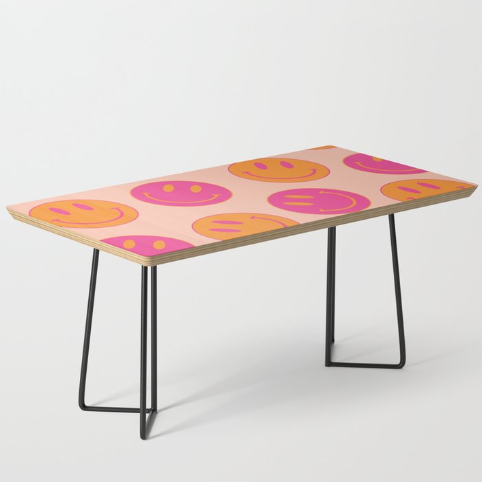 Retro Groovy Smiley Face Poster - Pink And Orange 90s Vibes Coffee Table