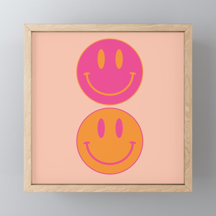 Retro Groovy Smiley Face Poster - Pink And Orange 90s Vibes Mini Art Print