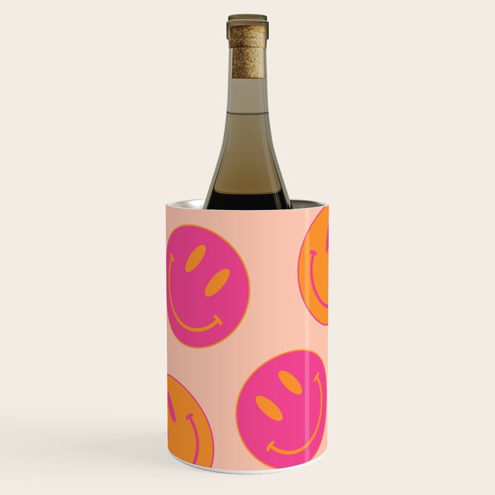 Retro Groovy Smiley Face Poster - Pink And Orange 90s Vibes Wine Chiller