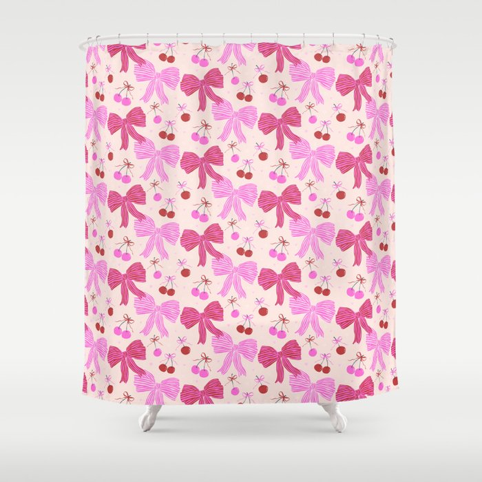 Striped Bows With Cherries  Shower Curtain
