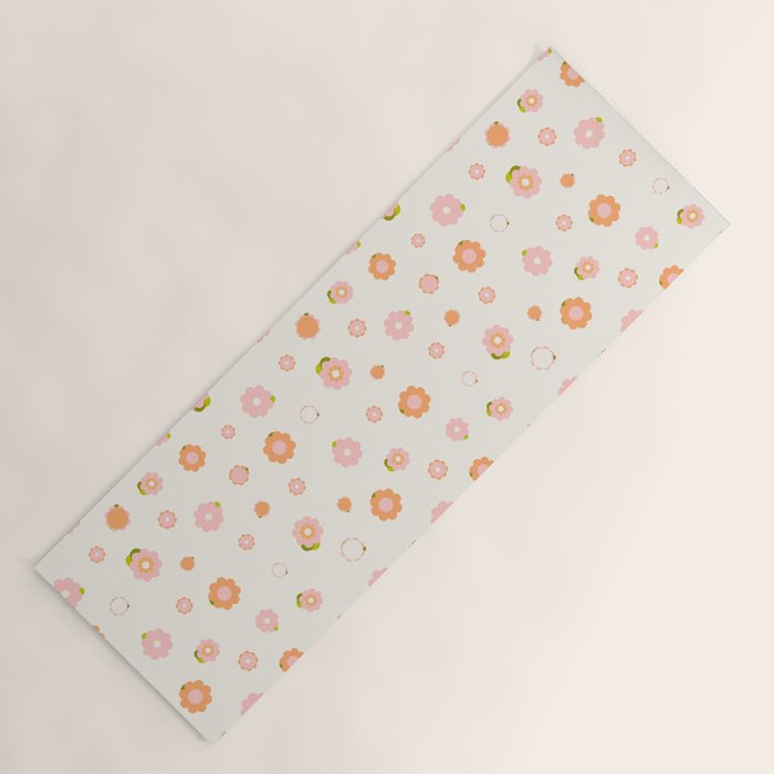 Peach Pink And Orange Flowers Pattern Yoga Mat
