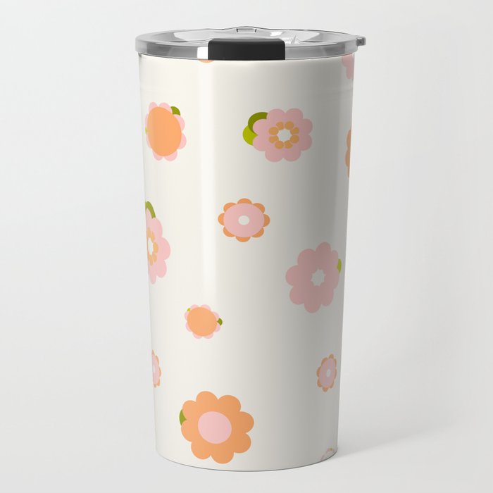 Peach Pink And Orange Flowers Pattern Travel Mug