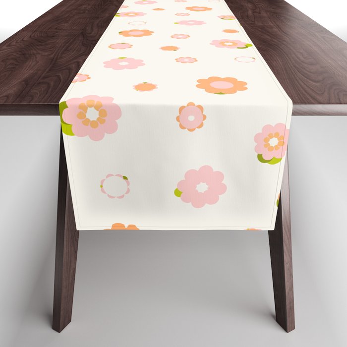 Peach Pink And Orange Flowers Pattern Table Runner