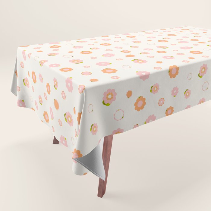 Peach Pink And Orange Flowers Pattern Tablecloth