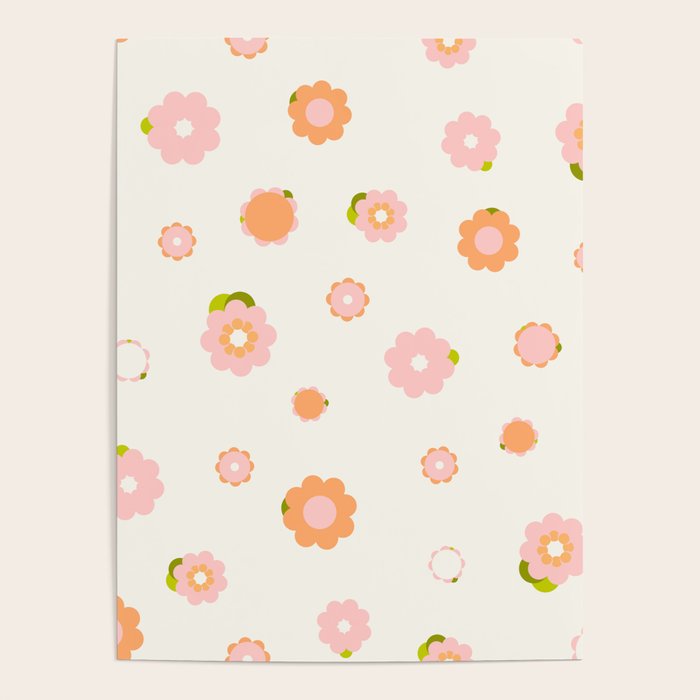 Peach Pink And Orange Flowers Pattern Poster