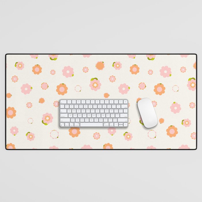 Peach Pink And Orange Flowers Pattern Desk Mat