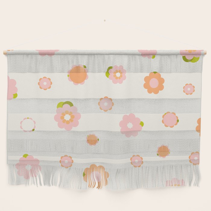 Peach Pink And Orange Flowers Pattern Wall Hanging