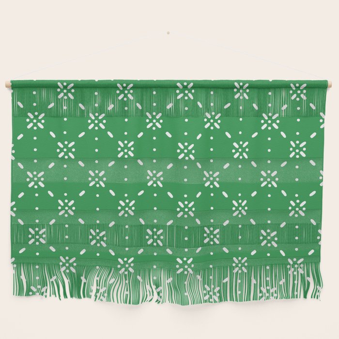 Christmas Snowflake Vector With Simple Modern White Stitches On Green Background Pattern Wall Hanging